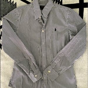 Polo black/white striped long sleeve shirt